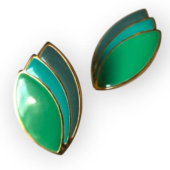 VTG Avon 1987 "Paradise" pierced earrings - blue/gold tones, unsigned - Picture 1 of 8